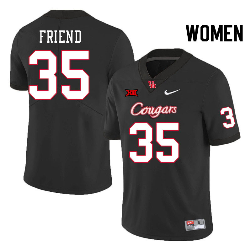 Women #35 Dorian Friend Houston Cougars Big 12 XII College Football Jerseys Stitched-Black - Click Image to Close
